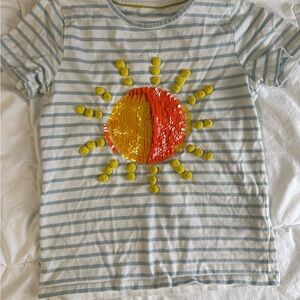Mini Boden Blue Striped Tee with Sun Design